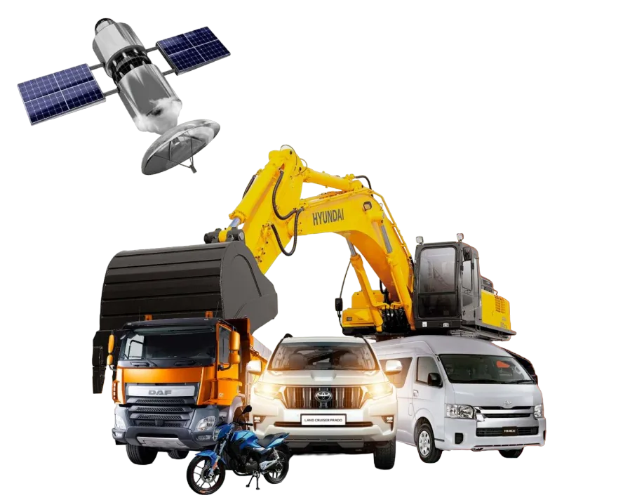 Trucks, cars and machinery tracked by satellite